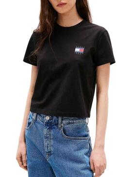 Maglietta Tommy Jeans Flag nera per donna