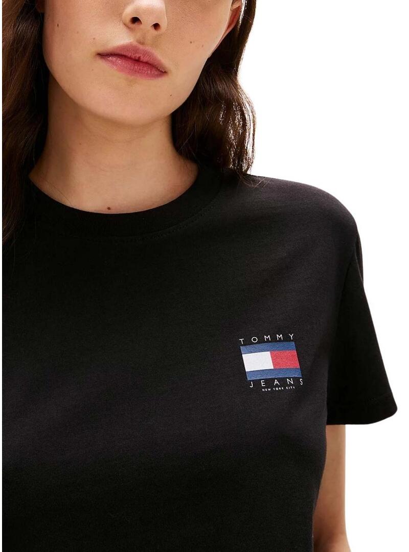 Maglietta Tommy Jeans Flag nera per donna
