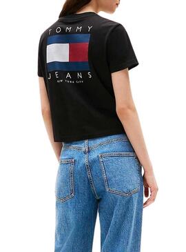 Maglietta Tommy Jeans Flag nera per donna