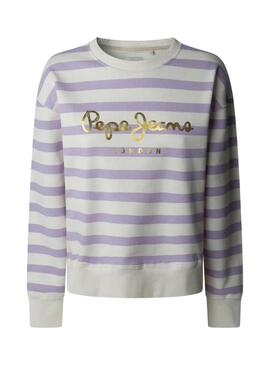 Felpa Pepe Jeans Anna a righe lilla e bianche per donna