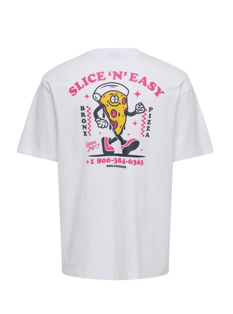 Maglietta Only and Sons Tristan Pizza bianca per uomo