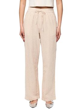 Pantaloni Pieces Sally a righe color tostato per donna