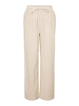 Pantaloni Pieces Sally a righe color tostato per donna