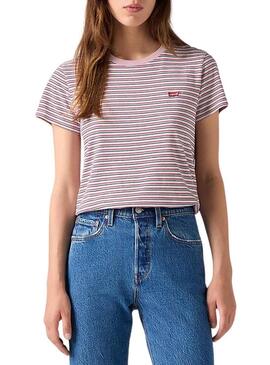 Maglietta Levis Perfect Tee Stripes rosa per donna