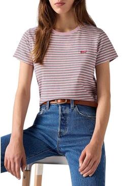 Maglietta Levis Perfect Tee Stripes rosa per donna