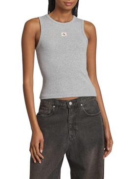 Maglietta Calvin Klein Jeans Woven Label grigia per donna