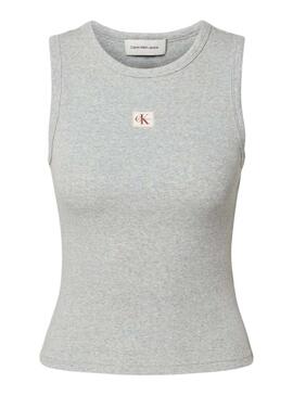 Maglietta Calvin Klein Jeans Woven Label grigia per donna