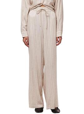 Pantaloni Pieces Pia Wide a righe beige per donna.