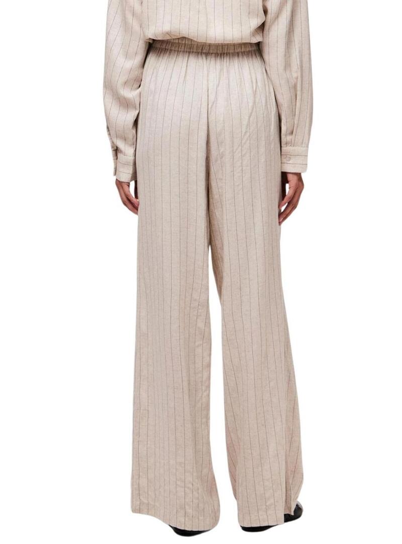 Pantaloni Pieces Pia Wide a righe beige per donna.