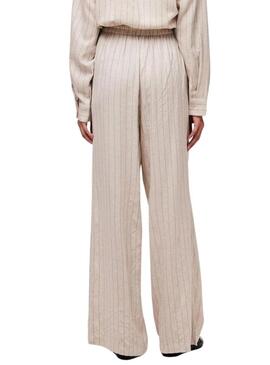 Pantaloni Pieces Pia Wide a righe beige per donna.