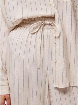 Pantaloni Pieces Pia Wide a righe beige per donna.