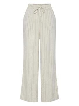 Pantaloni Pieces Pia Wide a righe beige per donna.
