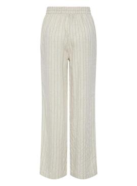 Pantaloni Pieces Pia Wide a righe beige per donna.