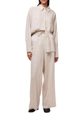 Pantaloni Pieces Pia Wide a righe beige per donna.