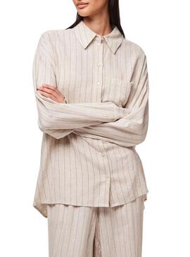 Camicia Pieces Pia oversize beige per donna
