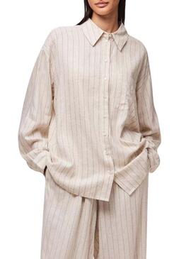 Camicia Pieces Pia oversize beige per donna
