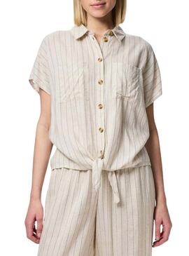 Maglietta Pieces Pia a righe beige per donna