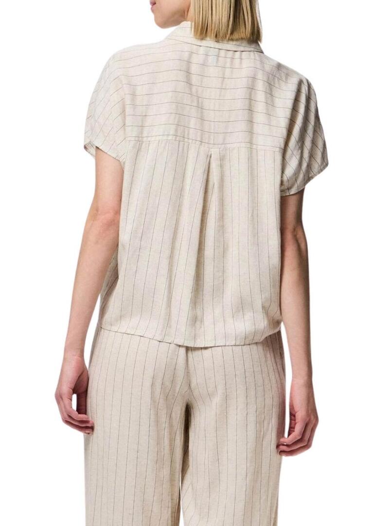 Maglietta Pieces Pia a righe beige per donna