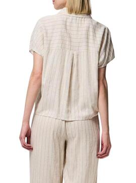 Maglietta Pieces Pia a righe beige per donna