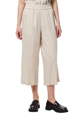 Pantaloni coulotte Pieces Pia a righe beige per donna.