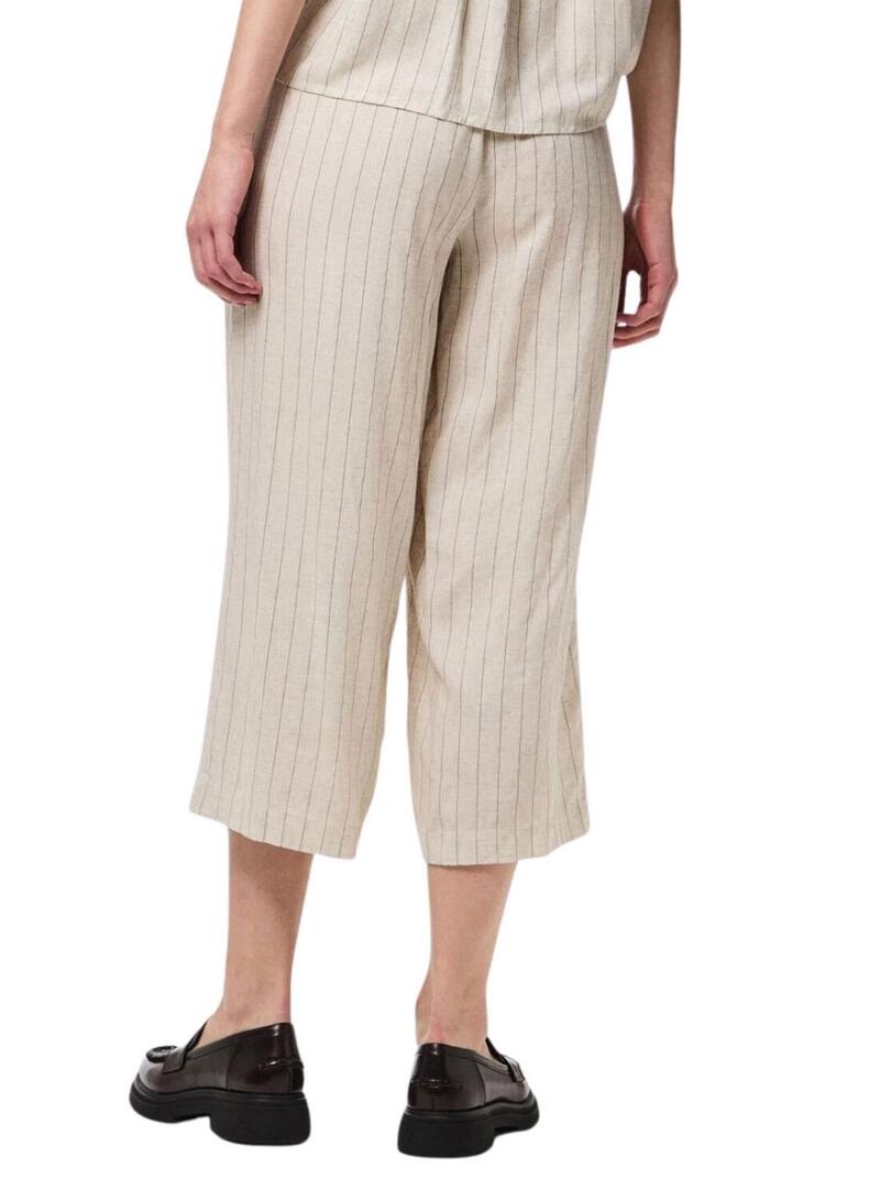 Pantaloni coulotte Pieces Pia a righe beige per donna.