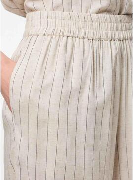 Pantaloni coulotte Pieces Pia a righe beige per donna.