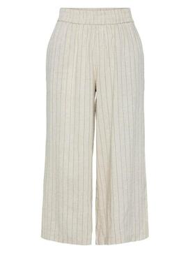 Pantaloni coulotte Pieces Pia a righe beige per donna.