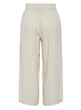 Pantaloni coulotte Pieces Pia a righe beige per donna.