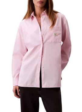 Camicia Calvin Klein Jeans Poplin oversize rosa per donna