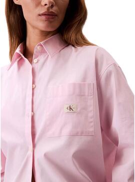 Camicia Calvin Klein Jeans Poplin oversize rosa per donna