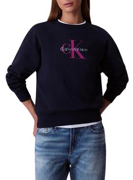 Felpa Calvin Klein Jeans Monologo blu per donna.