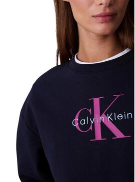 Felpa Calvin Klein Jeans Monologo blu per donna.