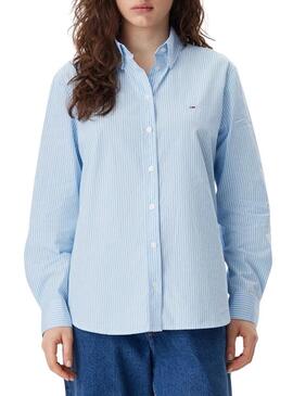 Camicia Tommy Jeans a righe blu e bianche per donna