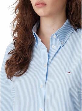 Camicia Tommy Jeans a righe blu e bianche per donna