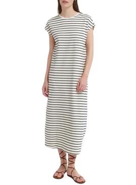 Abito Vila Visinny beige a righe nere stampate per donna