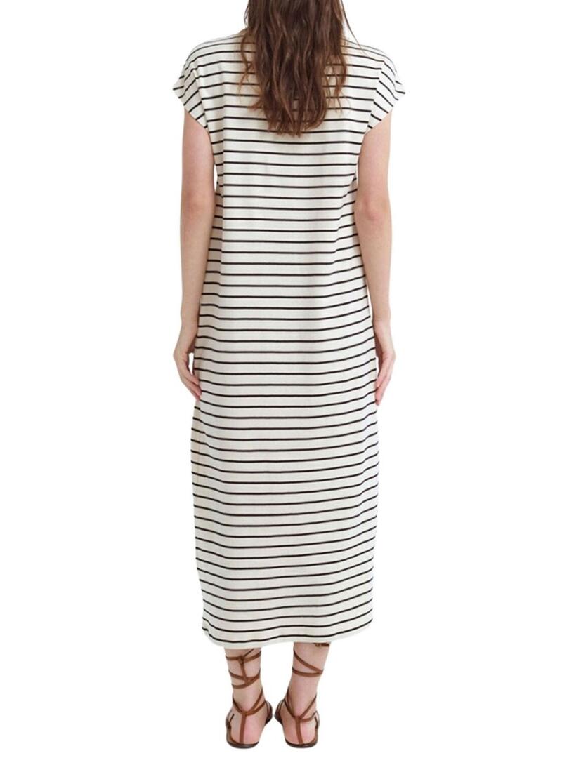 Abito Vila Visinny beige a righe nere stampate per donna