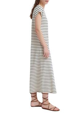 Abito Vila Visinny beige a righe nere stampate per donna
