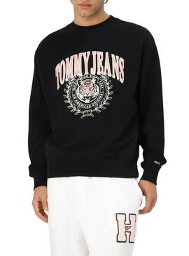 Felpa Tommy Jeans Varsity Tiger nera per uomo.