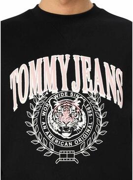 Felpa Tommy Jeans Varsity Tiger nera per uomo.