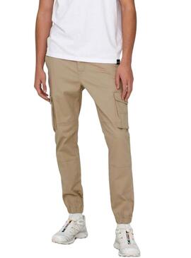 Pantaloni cargo beige Only and Sons Carter per uomo.
