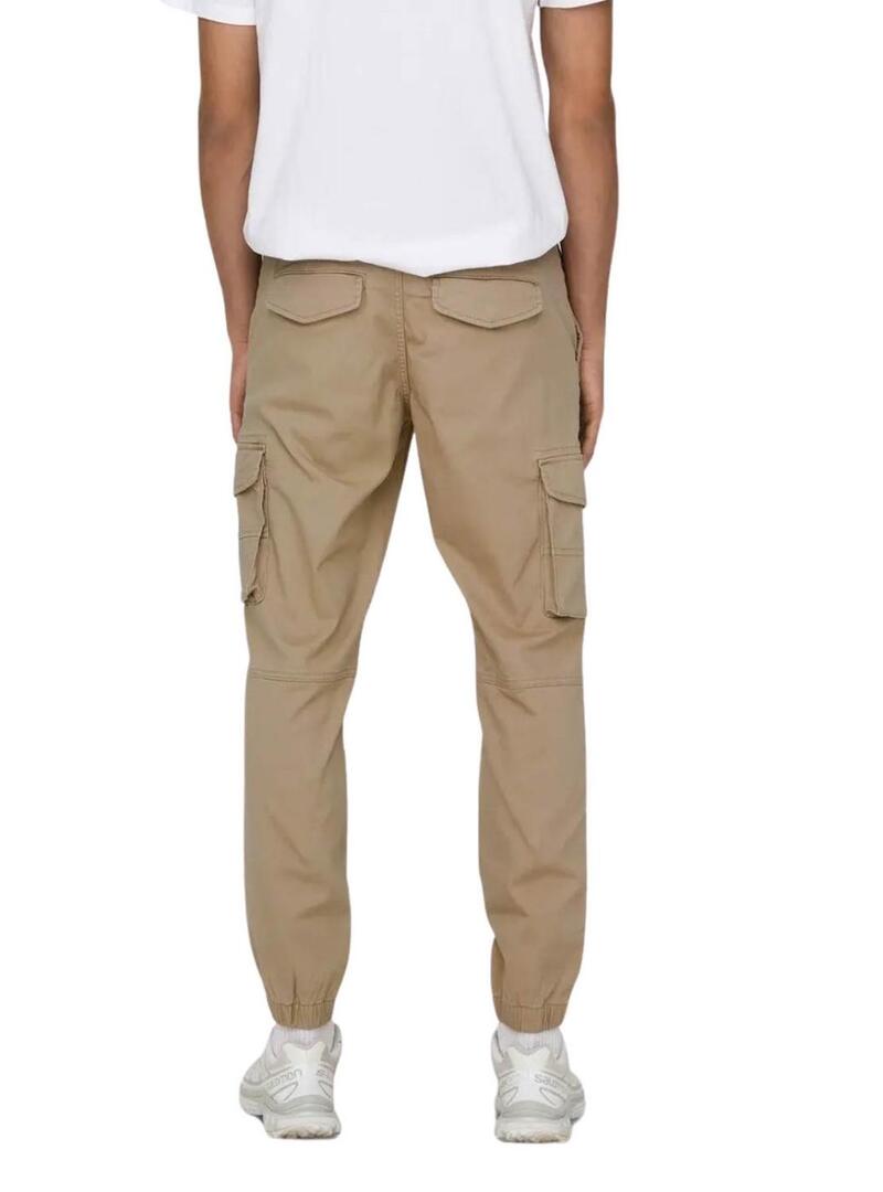 Pantaloni cargo beige Only and Sons Carter per uomo.