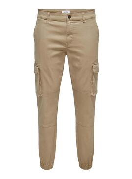 Pantaloni cargo beige Only and Sons Carter per uomo.