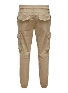 Pantaloni cargo beige Only and Sons Carter per uomo.