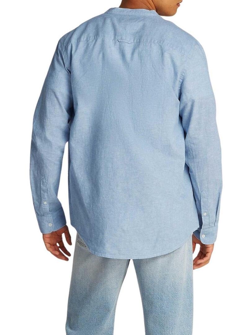 Camicia Tommy Jeans in lino mao blu per uomo