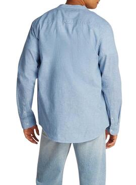 Camicia Tommy Jeans in lino mao blu per uomo