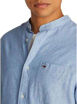 Camicia Tommy Jeans in lino mao blu per uomo