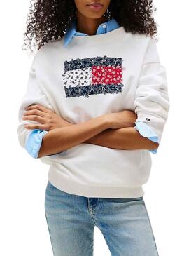 Felpa Tommy Jeans Floral bianca per donna