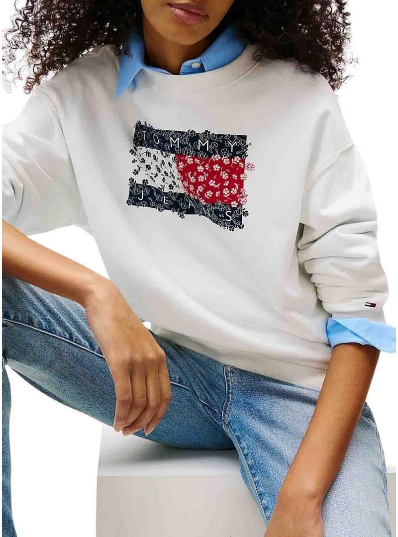 Felpa Tommy Jeans Floral bianca per donna