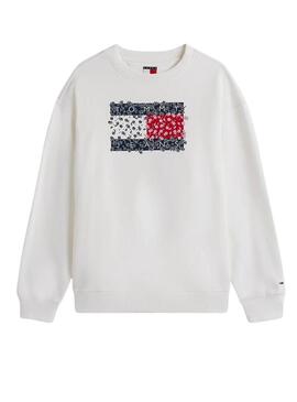 Felpa Tommy Jeans Floral bianca per donna