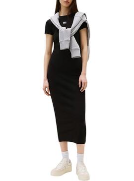 Abito Tommy Jeans Badge Rib nero per donna.